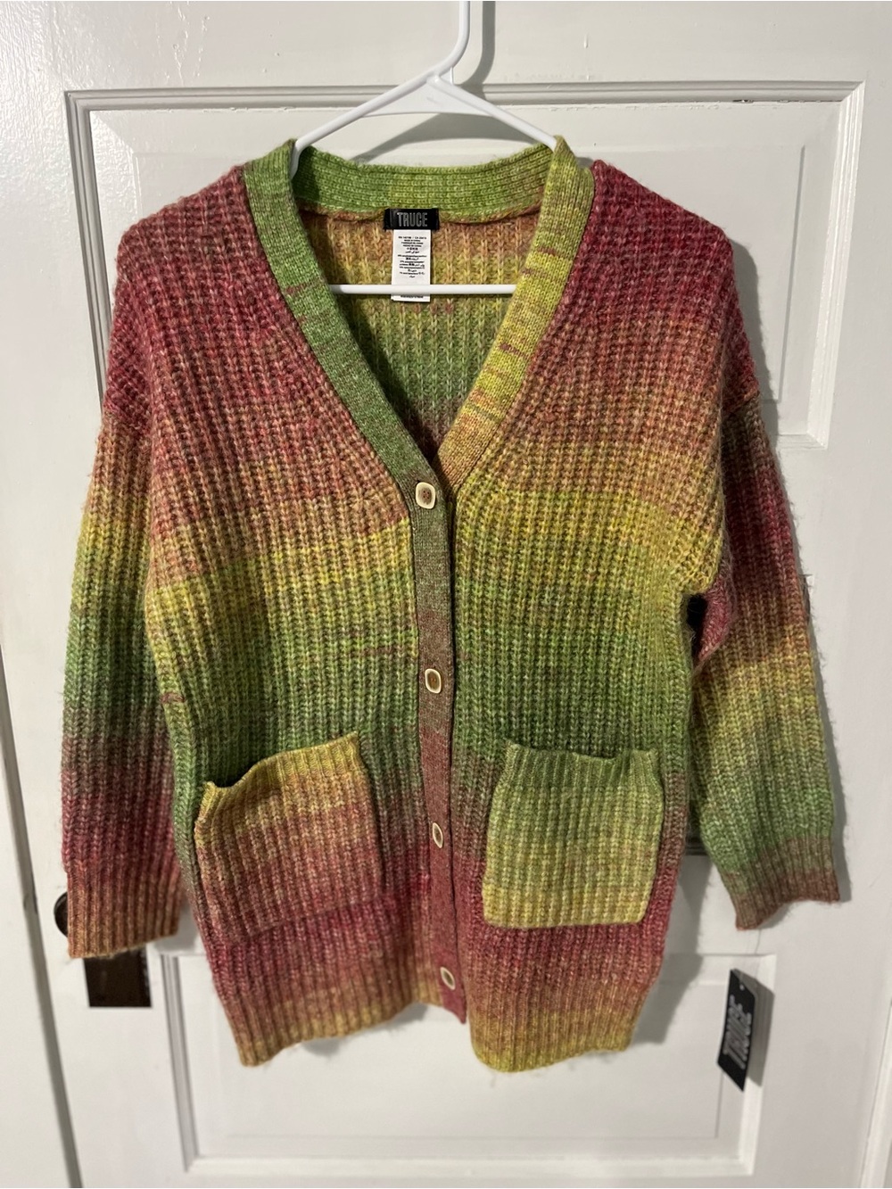 Gradient Cardigan Sweater - Green & Red Girls size 14, fits like a women’s xs/s